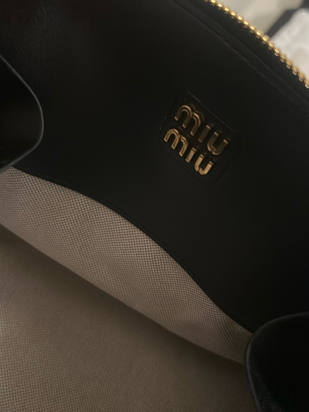 Miu Miu Black Leather Tote with Gold-Tone Logo